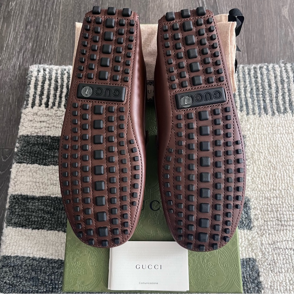 NEW 🤎 Gucci Interlocking GG Brown Supreme Canvas & Leather Driver M7.5/8 W9.5-10 - Picture 6 of 13